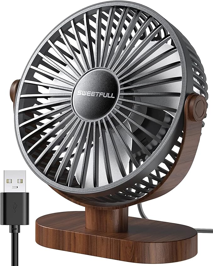 SWEETFULL 6.5 Inch USB Small Desk Fan, 3 Speeds Quiet Portable Desktop Table Fan by SweetFull%C2%AE
