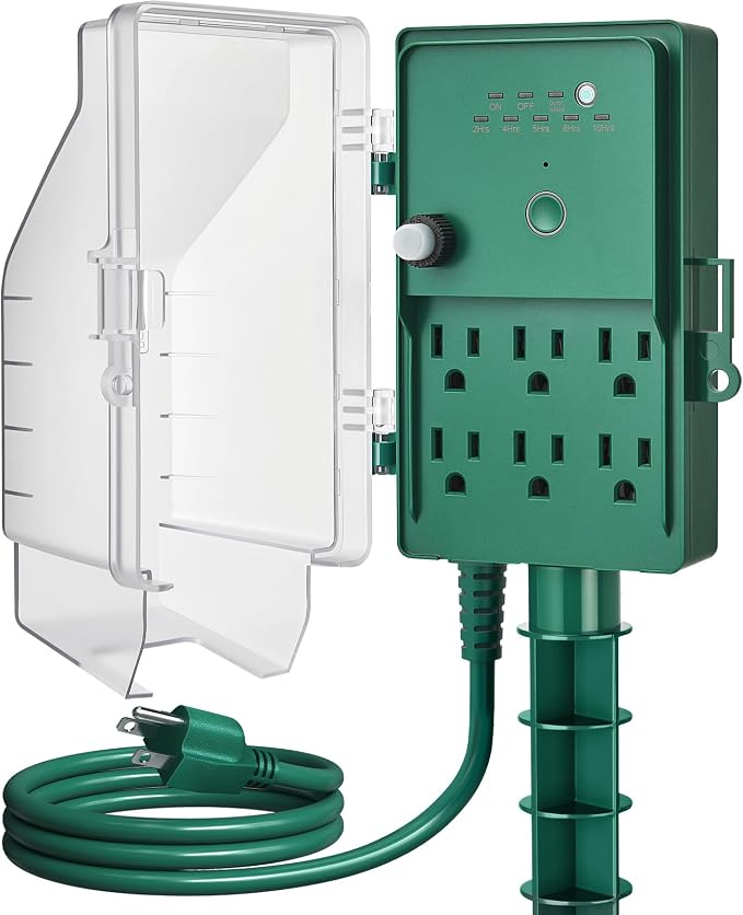 SURAIELEC Outdoor Power Stake, Dusk to Dawn Light Timer, 6 Electrical Outlet by SURAIELEC