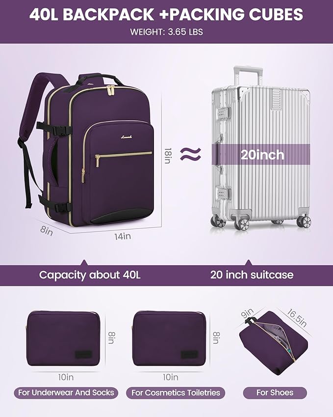 LOVEVOOK Travel Backpack for Women & Men 40L, Airline Approved Carry On - Image 5