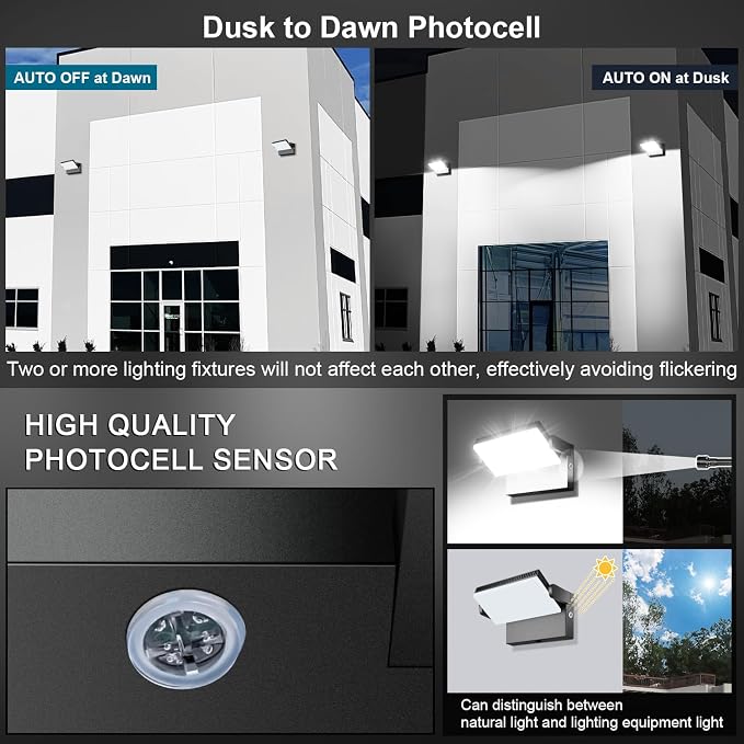 Modern Sleek Flood Lights Outdoor, 120W 5000K Dusk-to-Dawn Photocell - Image 2