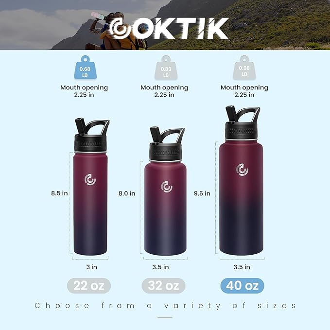 COKTIK 40oz Sports Water Bottle, Stainless Steel Water Bottle - Image 2