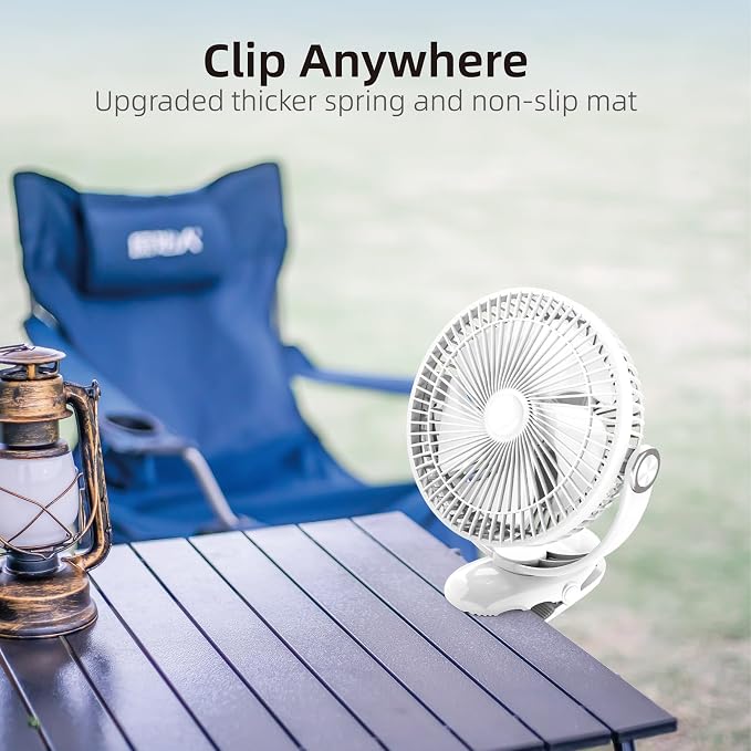 10000mAh 30hrs Rechargeable Clip on Fan, 8 Inch Battery Operated Fan Portable - Image 5