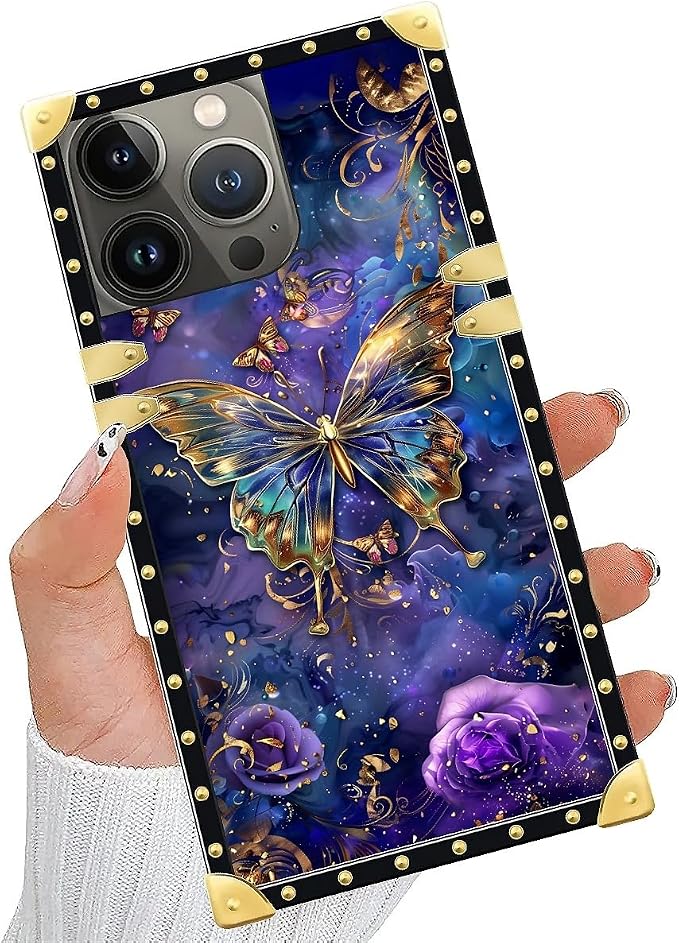 Compatible with iPhone 13 Pro Case, Glistening Golden Butterfly Vibrant Purple - Image 5