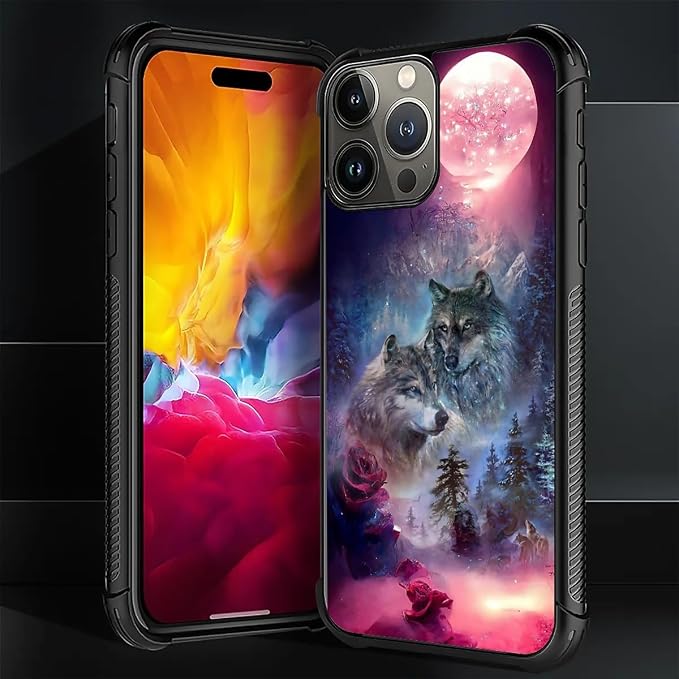 for iPhone 16 Pro Max Case, Star Two Wolfs Howling Pattern Graphic Design Girl - Image 7
