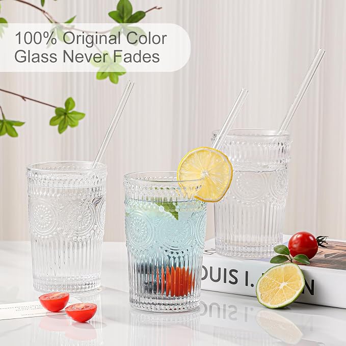 ZMOWIPDL Vintage Glassware Drinking Glasses Set of 6, 13 oz Clear Textured - Image 3