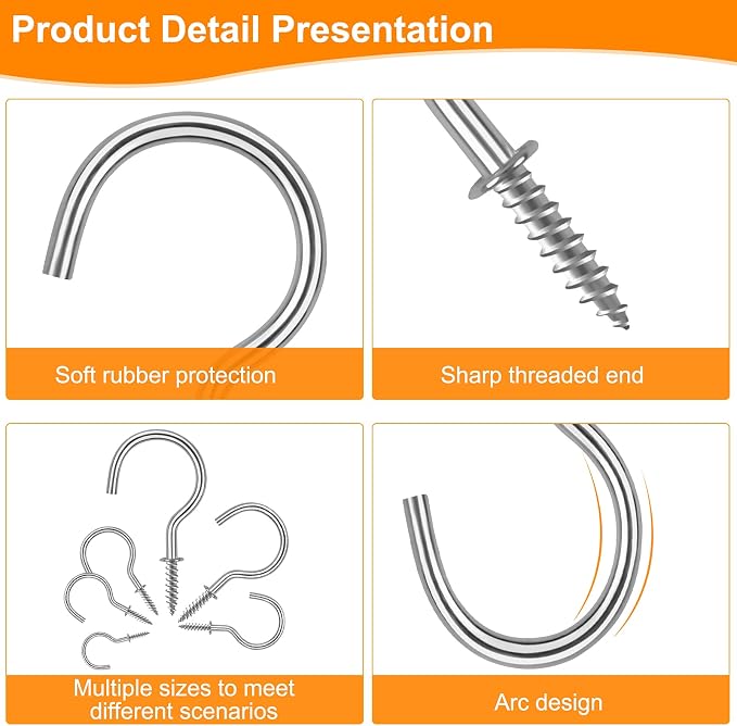Cup Screw Hooks, 3/4 inch Metal Screw in Ceiling Hooks, 160 Pack Metal Plant - Image 4
