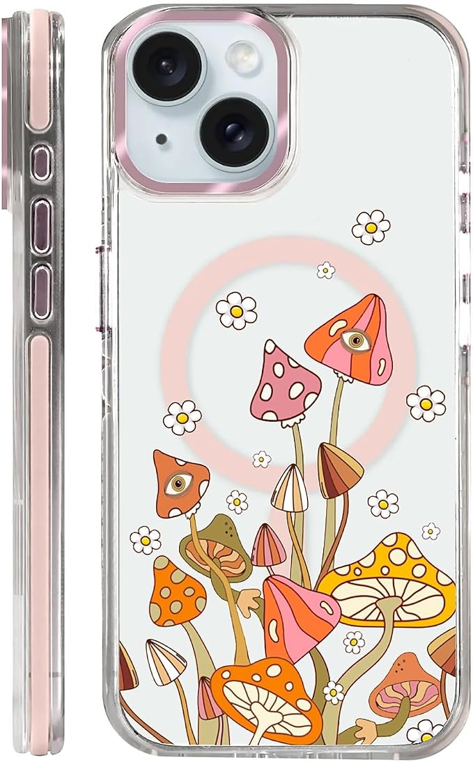 Case for iPhone 14 Plus/15 Plus, Retro Mushroom Sunflower Phone Case Design，for by Toulas