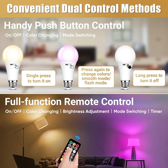 Yochoice 4-Pack Rechargeable Battery Powered Light Bulb, Dimmable A19 Light Bulb - Image 6