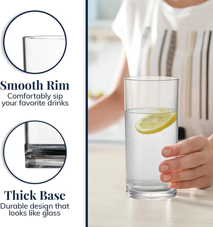 US Acrylic Classic Clear Plastic Reusable Drinking Glasses 16oz Water Cups | - Image 4