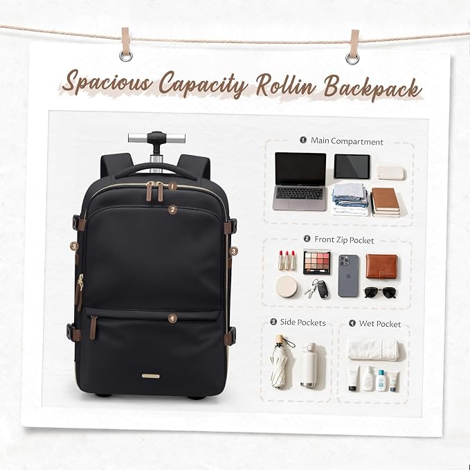 GOLF SUPAGS Rolling Backpack for Women 17 Inch Convertible Travel Laptop - Image 6