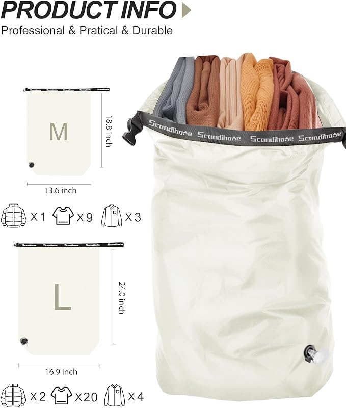 Travel Laundry Bag, Pump Free Vacuum Storage Bag Reusable Compression Dirty - Image 2