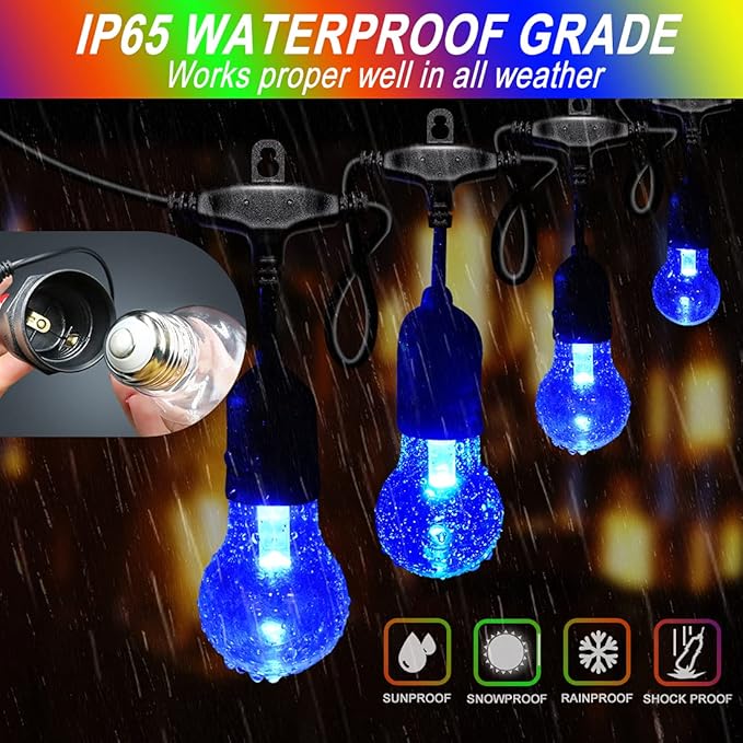 96FT Solar Outdoor String Lights, 30 Shatterproof Edison Bulbs, Dimmable Color - Image 2
