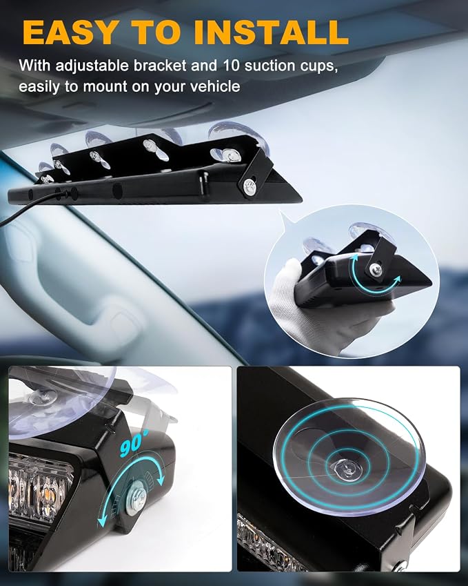 HLauto 6Z4J Emergency Dash Strobe Lights: 2x16.8 inch Blue Amber Safety Lights - Image 5