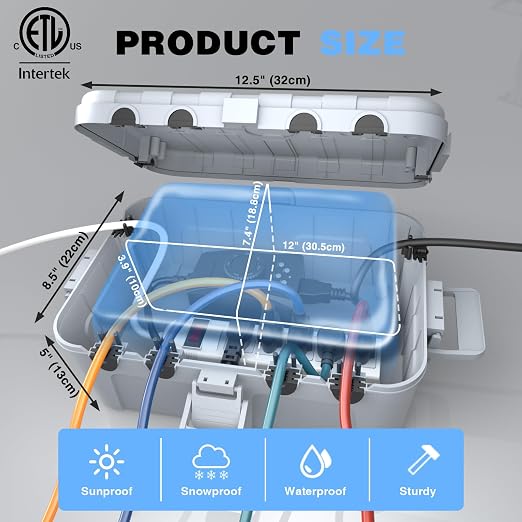 Flemoon Outdoor Electrical Box Waterproof, IP54 Waterproof Extension Cord Cover - Image 3