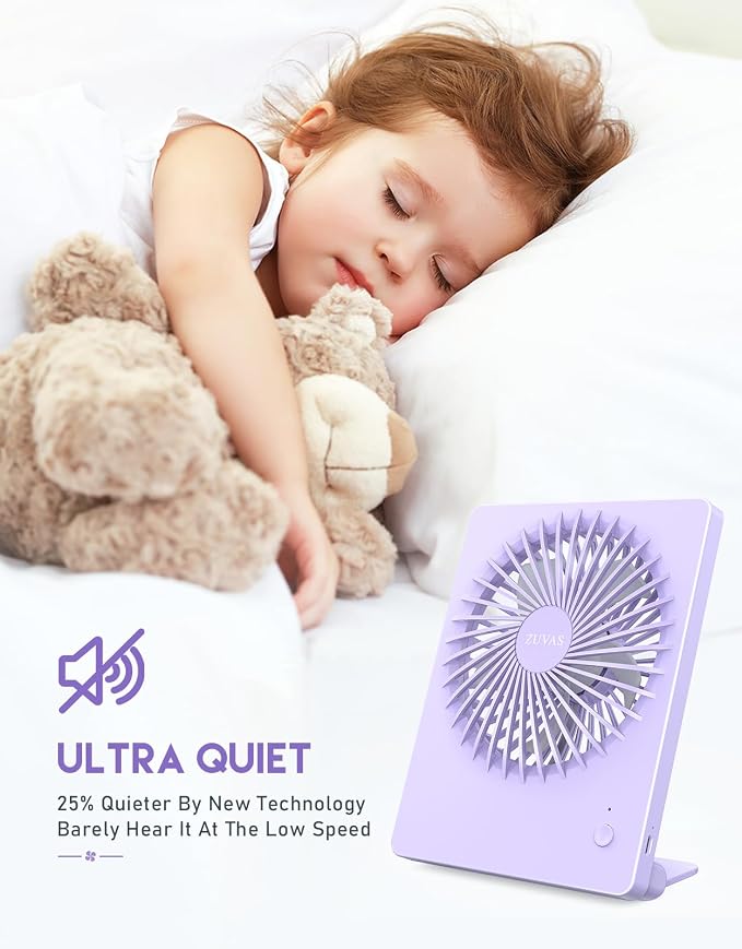 Zuvas Desk Fan Battery Operated Fan Rechargeable 180°Tilt Folding Personal Fan - Image 2