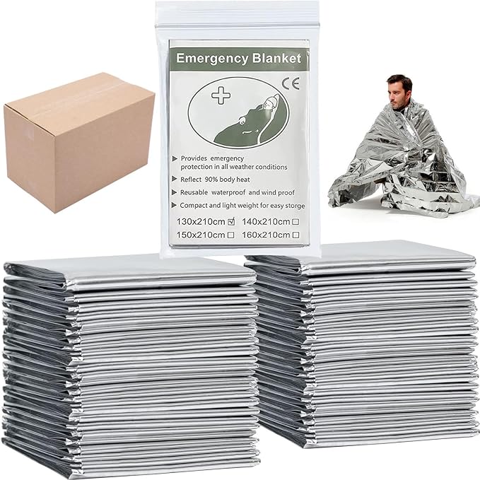 Emergency Foil Blanket Silver, Survival Thermal Mylar Blankets Individually by MIXIAO