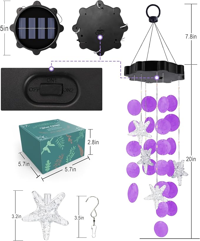 Toodour Solar Wind Chimes for Outside, Shells Light Gifts for Mom Grandma Women - Image 6