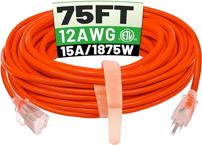 POWGRN 75 ft 12/3 Outdoor Extension Cord Waterproof Heavy Duty by POWGRN