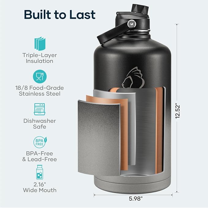 BUZIO Gallon Water Bottle Insulated, 128 oz Large Water Jug Vacuum Stainless - Image 4
