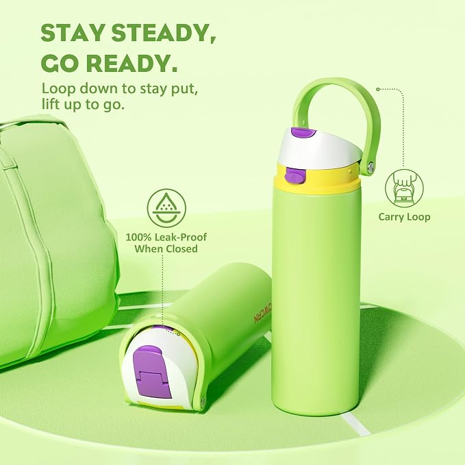 POWCAN 24 oz Insulated Water Bottle: 2-in-1 Push-Button Spout & Quick-Flip Straw - Image 4