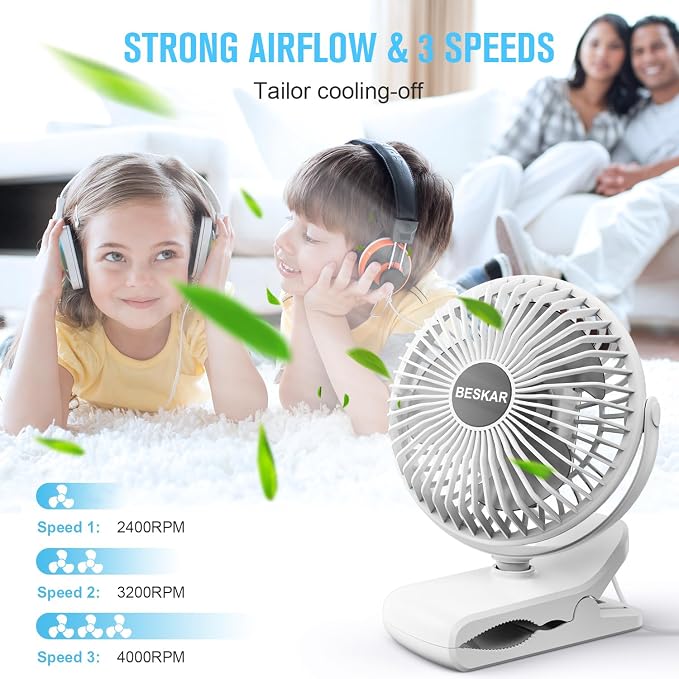 BESKAR Clip on Fan, 360° Rotation Quiet Stroller Fans - Image 8