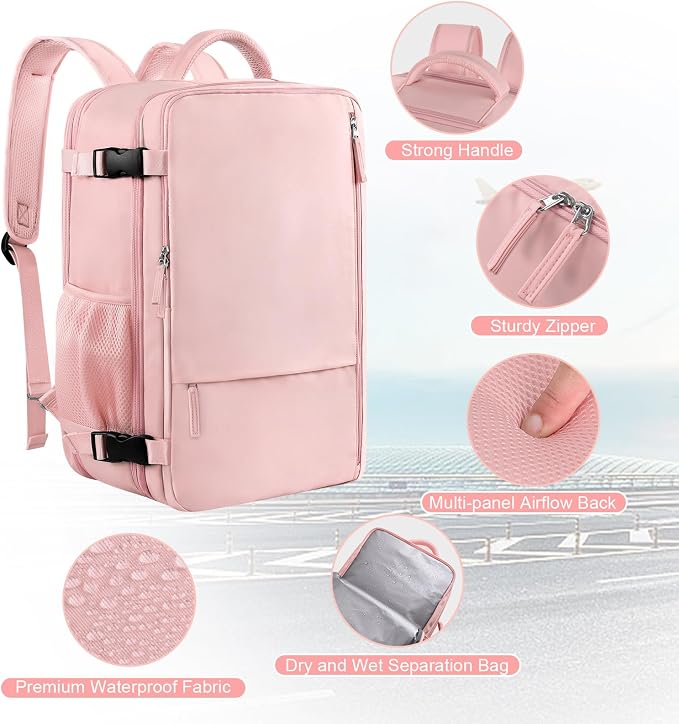 Sinaliy Large Travel Backpack for Women, 40L Carry On Backpack, 17 Inch Laptop - Image 5
