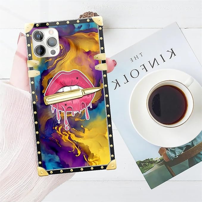 Compatible with iPhone 11 Pro Max Case, Cool Corlorful Lip Marble Luxury Golden - Image 7
