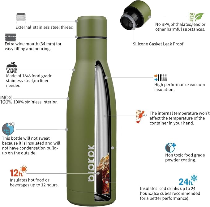 BJPKPK 17oz Insulated Water Bottles Stainless Steel Sports Water Bottles Keep - Image 3