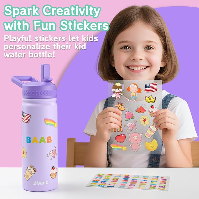 baab 18oz Kids Water Bottle, Insulated Water Bottle - Image 5