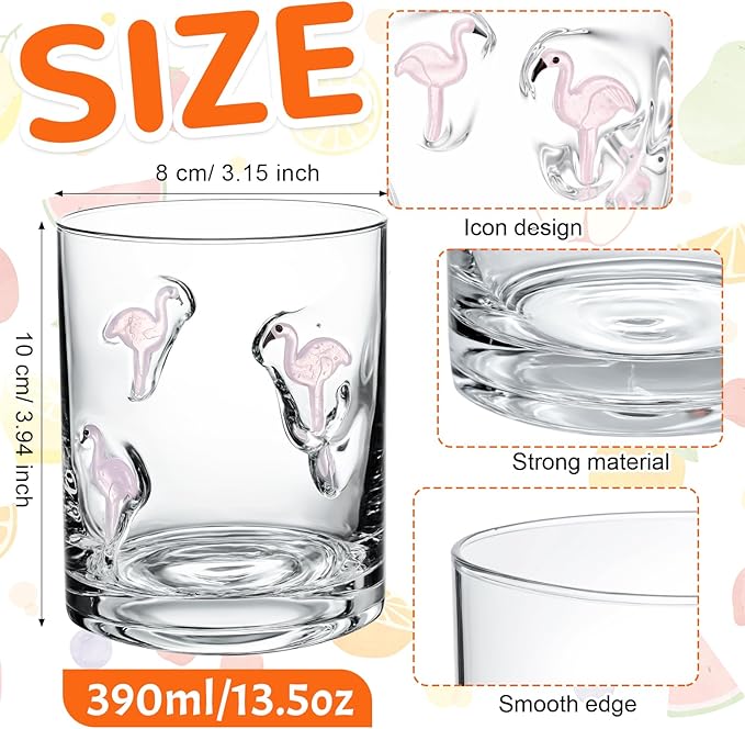 Skylety 2 Pcs Flamingo Icon Juice Glasses Drinking Cups Flamingo Gifts Old - Image 2