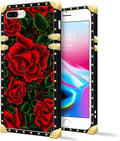 Compatible with iPhone 8 7 SE Case, Vector Red Rose Green Leaf Luxury Golden by Unknown