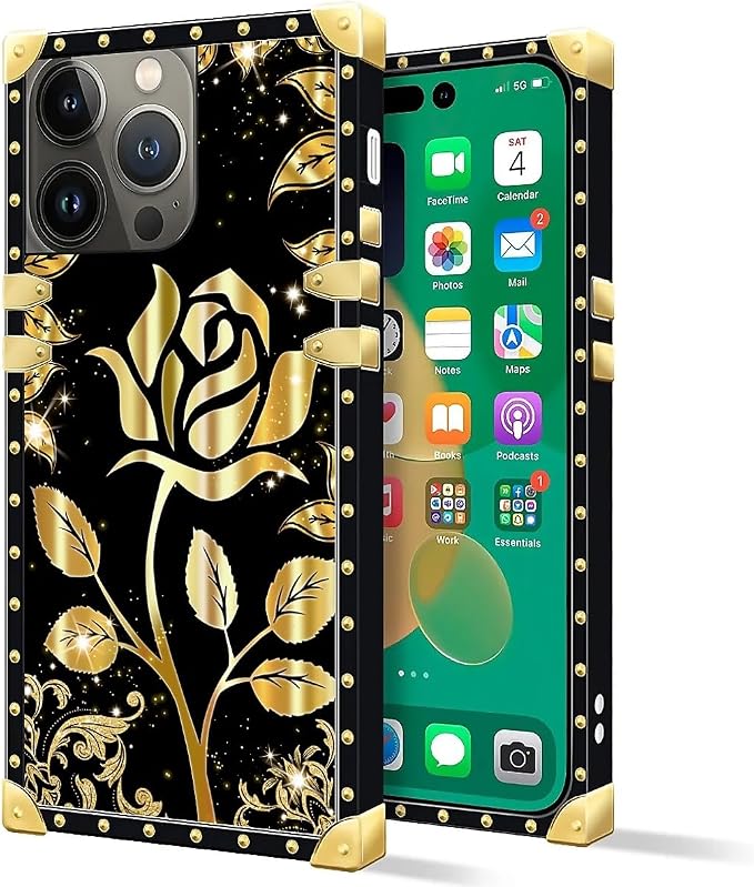 Compatible with iPhone 14 Pro Max Case, Shine Gold Rose Luxury Golden Decoration - Image 2