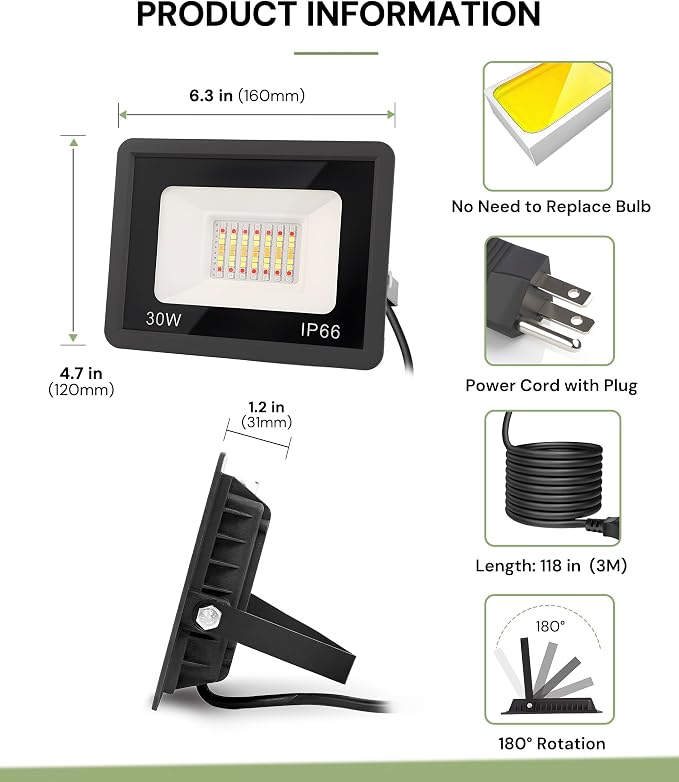 L LOHAS LED 30W Flood Light Outdoor, RGB Landscape Lighting - Image 7
