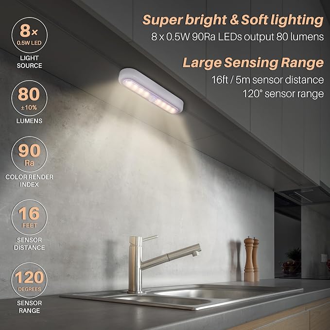 STAR-SPANGLED 3 Pack 7” Motion Sensor Lights Indoor Battery Operated, Stick on - Image 2
