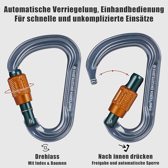 SOB Heavy Duty Steel Carabiner Clips -Auto Locking Climbing Carabiner, - Image 3