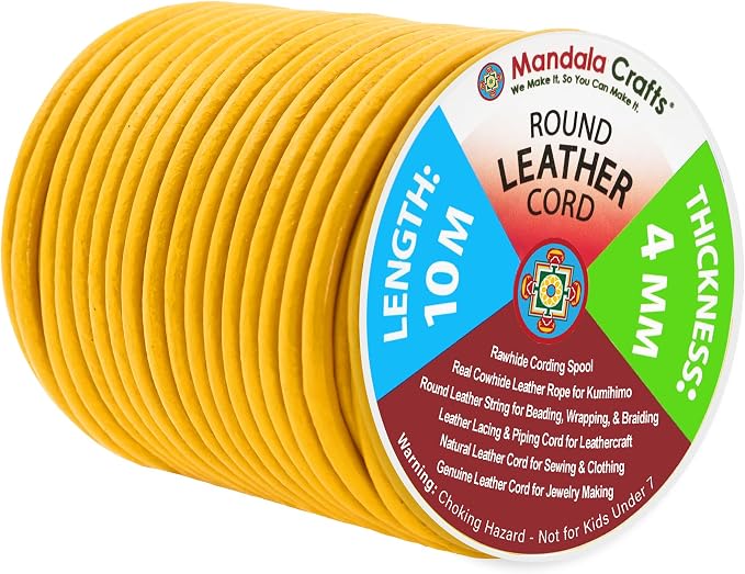 Mandala Crafts Round Genuine Mustard Yellow Leather Cord by MandalaCrafts