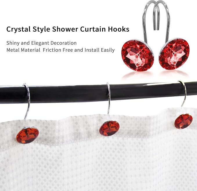 MitoVilla Red Christmas Shower Curtain Hooks Rings, Holiday Shower Hooks - Image 3