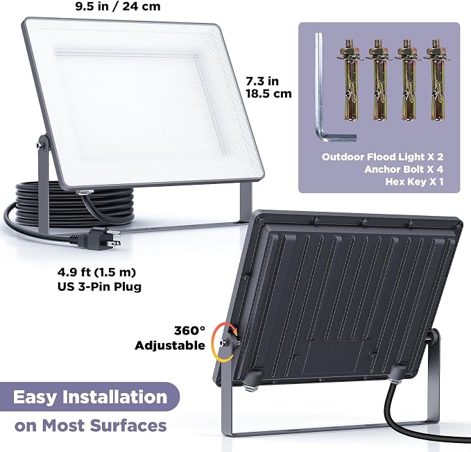 100W 12000LM Flood Lights Outdoor, Bright LED Work Light - Image 4