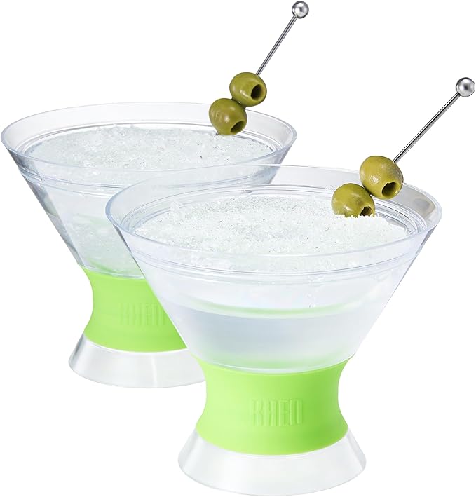 Cooling Martini Glasses Set of 2 – 10oz Freezer Gel Cocktail Cups – Double Wall by Khen