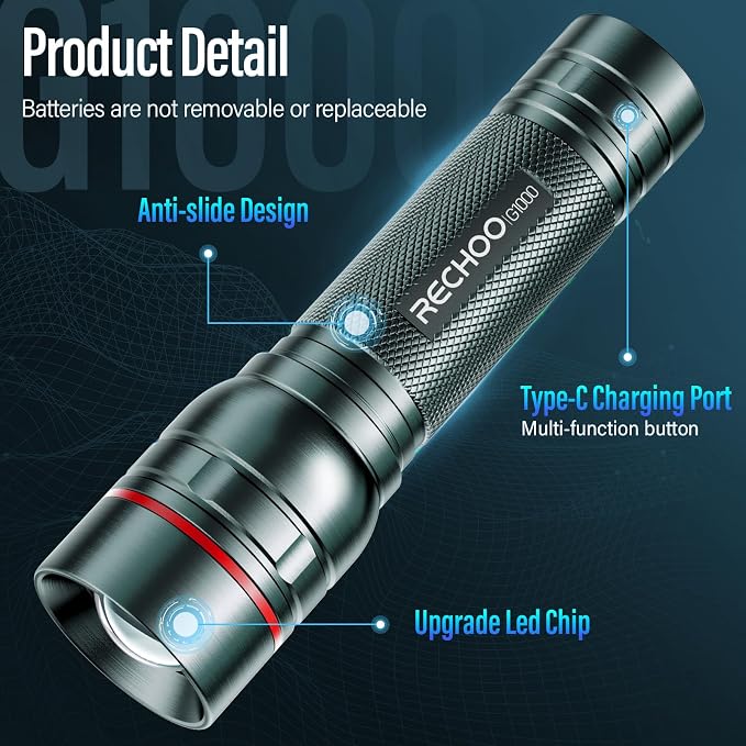 Rechargeable Flashlights High Lumens, G1000 Super Bright Flash Light 2 Pack - Image 4