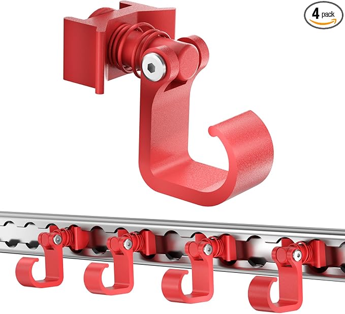 4 Pack L Track Hooks with Single Stud Fitting, Spring-Loaded Adjustable Gear by vandrabase