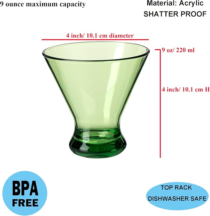 KOXIN-KARLU 9 oz Acrylic Martini Glasses, Plastic Stemless Martini Cocktail - Image 2