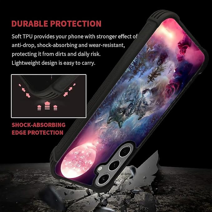 for Samsung Galaxy S24 S25 Plus Case, Star Two Wolfs Howling Pattern Graphic - Image 7