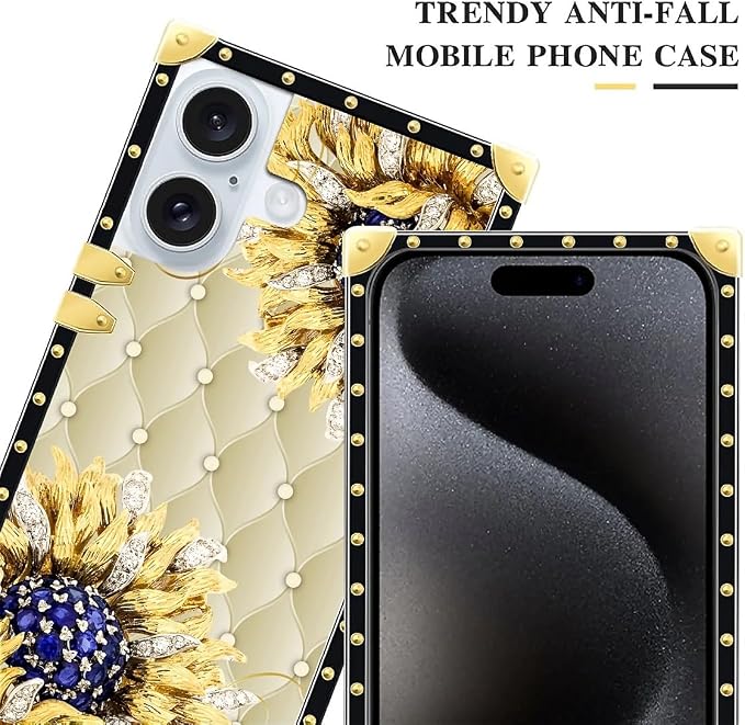 Compatible with iPhone 16 Plus Case, Sunflower Diamonds Leather Luxury Golden - Image 5