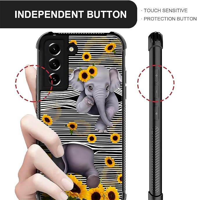 for Samsung Galaxy S21 FE Case, Cute Little Elephant Sunflower White Line Art - Image 4