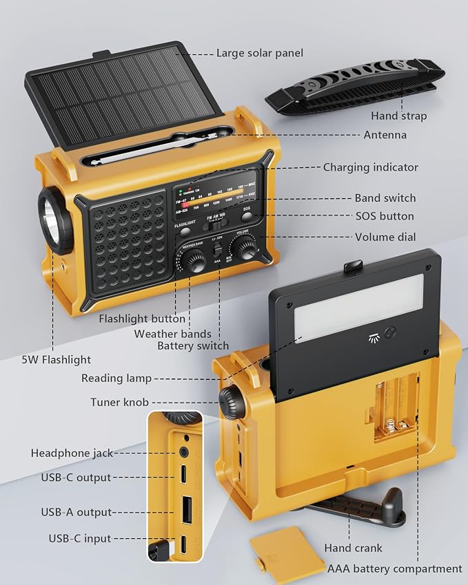 Emergency Weather Radio with Large Solar Panel, Efficient Hand Crank & Real - Image 8
