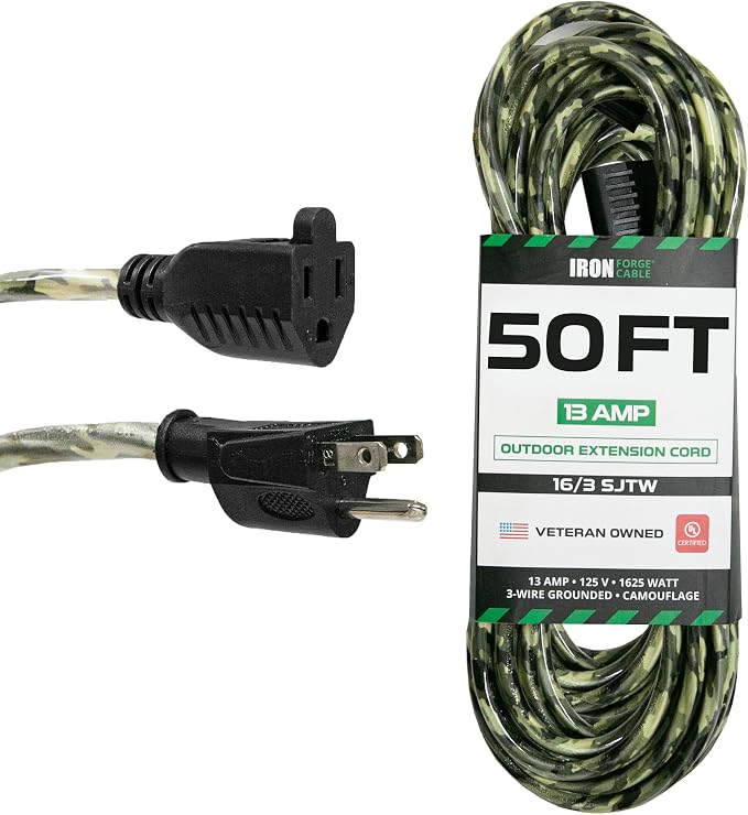 Iron Forge Cable Camo Outdoor Extension Cord 50 ft, 16/3 SJTW 50 Foot by IronForgeCable