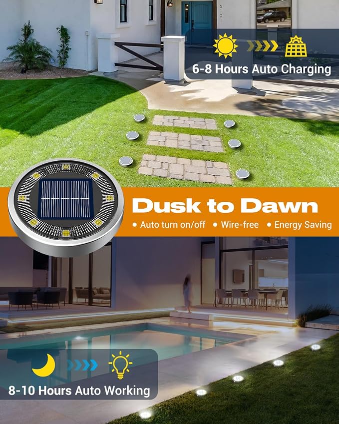 btfarm 4 Pack Solar Lights Outdoor, 8 LED Solar Ground Lights IP65 Waterproof - Image 2
