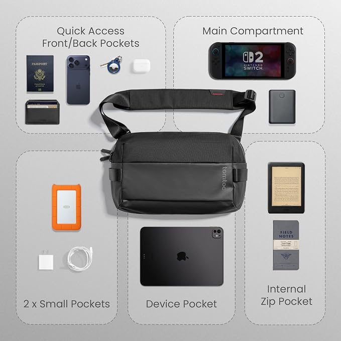 tomtoc Compact EDC Sling Bag 3L-10L, Minimalist Crossbody Bag Chest Shoulder - Image 8