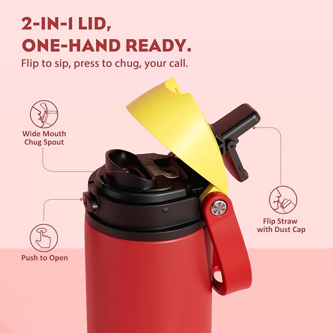 POWCAN 24 oz Travel Water Bottle: 2-in-1 Push-Button Spout & Quick-Flip Straw - Image 4